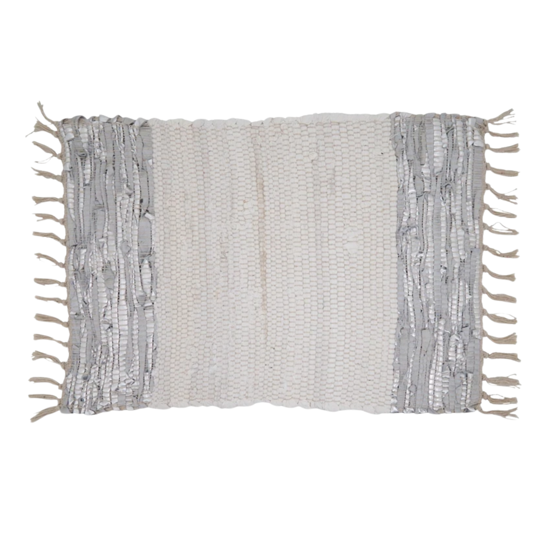 SARO Silver Striped Leather Chindi Placemat Default Title