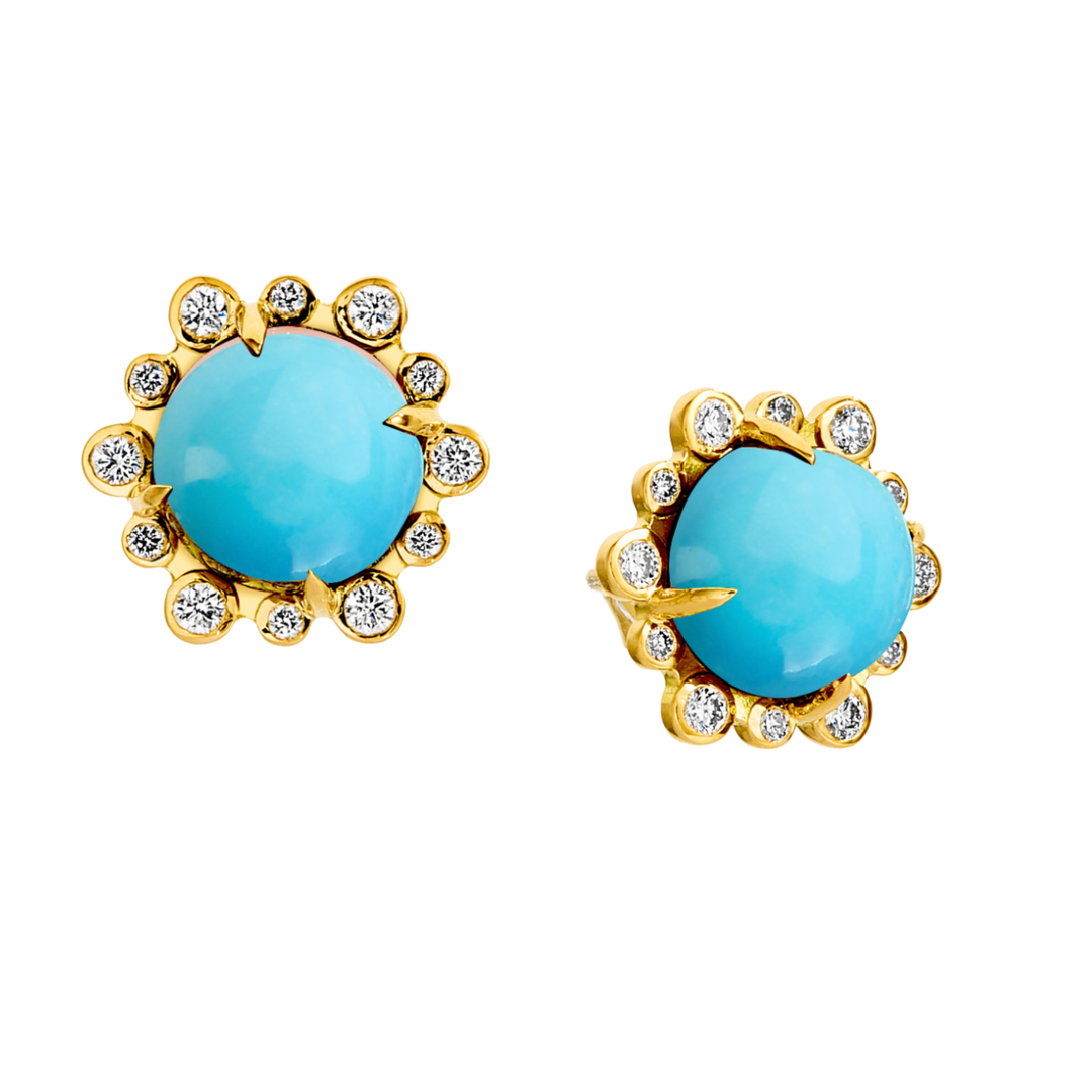 SYNA Sleeping Beauty Petite Stud Earrings 18K Yellow Gold With Turquoise & Diamonds Default Title