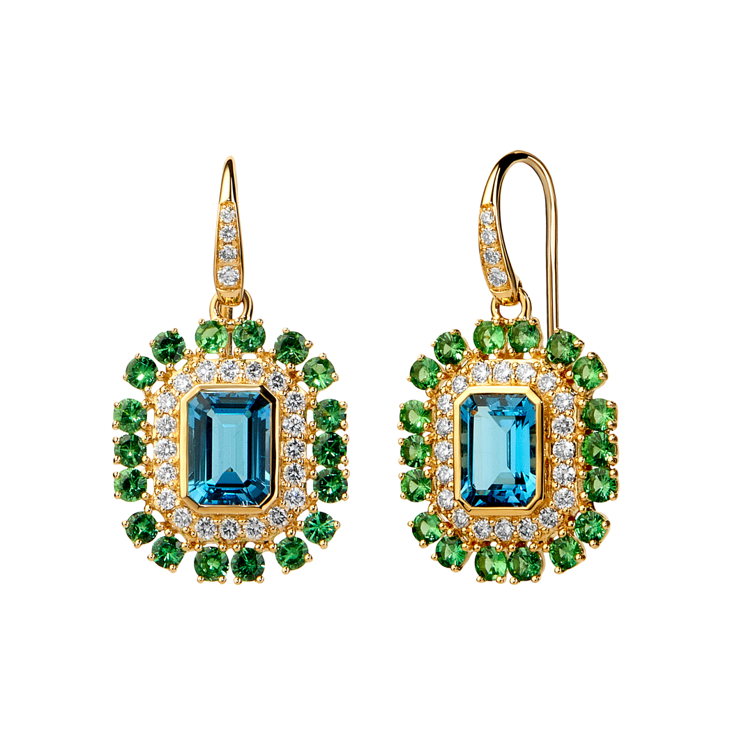 SYNA Blue Topaz &Tsavorite Drop Earrings18K Yellow Gold With Diamonds Default Title