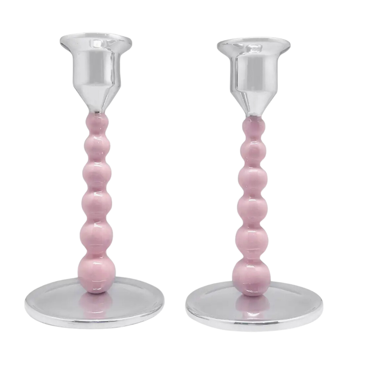 MARIPOSA Pink Pearled Small Candleholder Set
