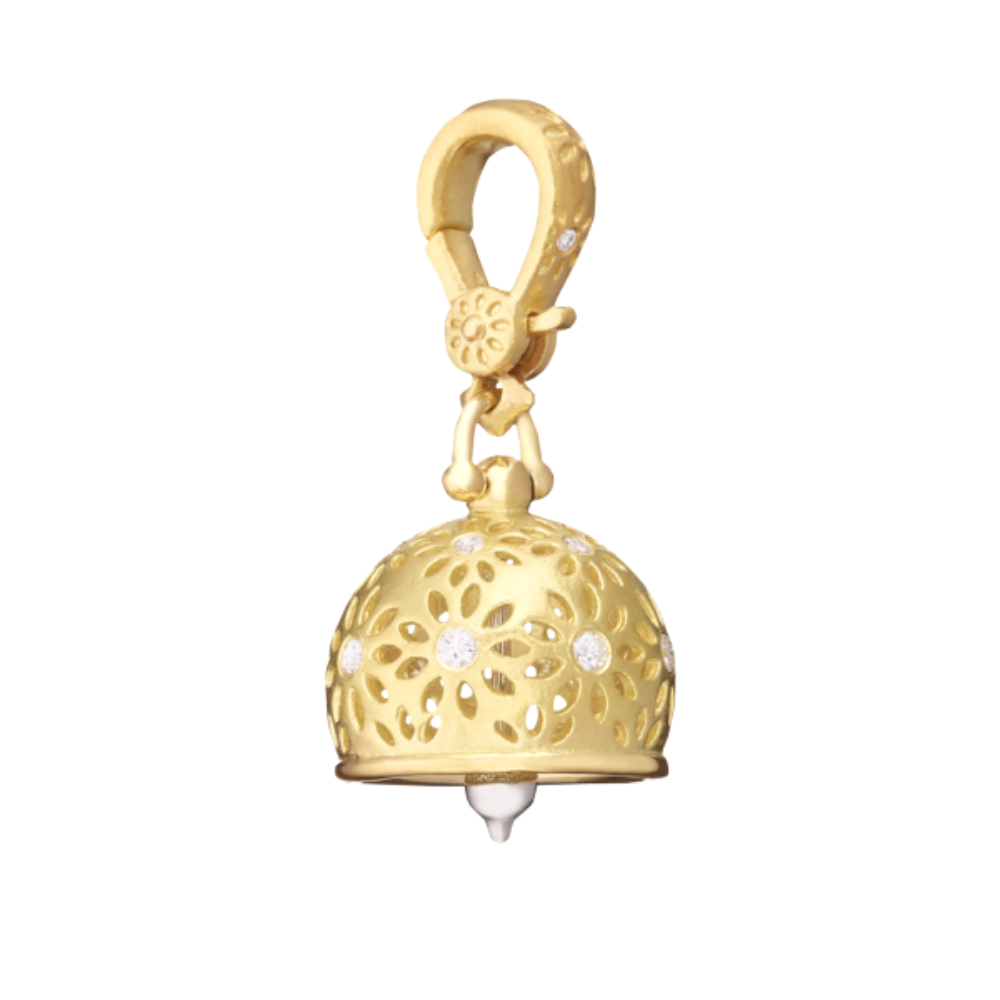 18K YELLOW GOLD & 18K WHITE GOLD EYELET MEDITATION BELL WITH DIAMONDS