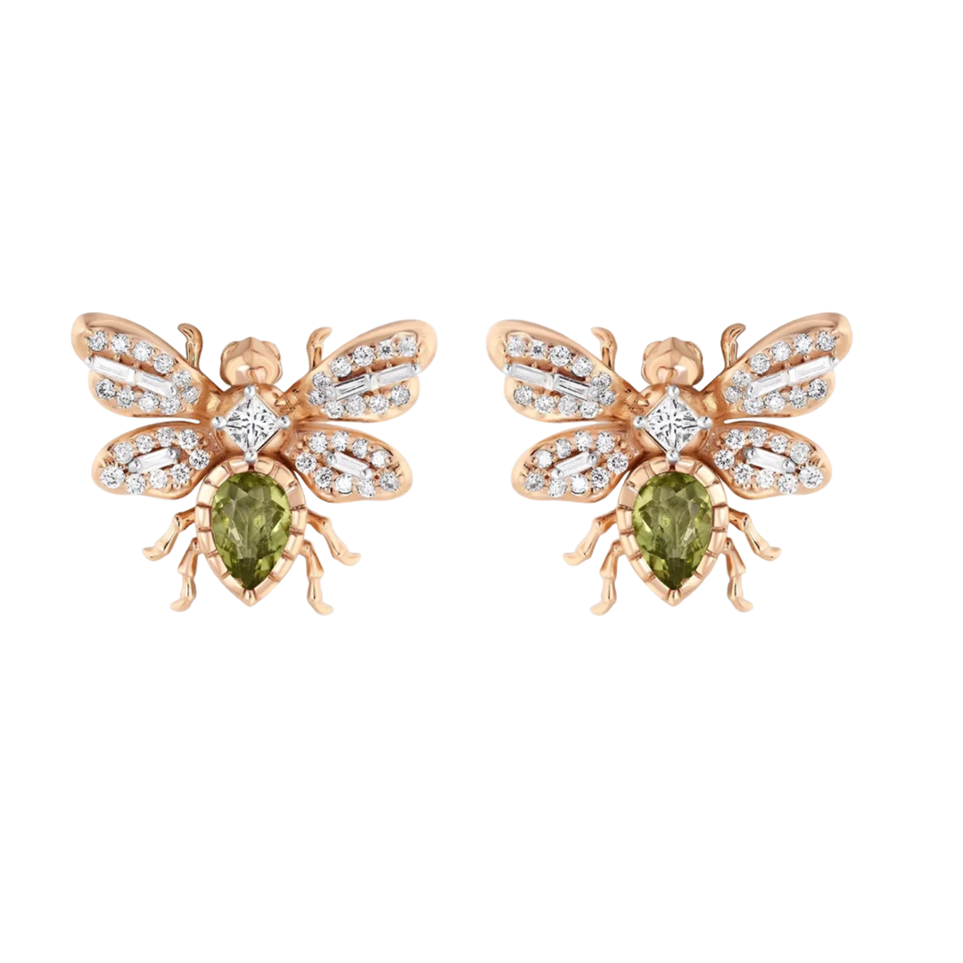 BEE GODDESS Queen Bee Bon Bon 14K Rose Gold Diamond Peridot Earrings