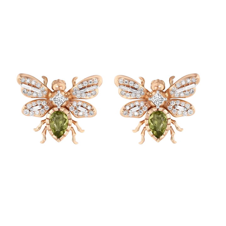 BEE GODDESS Queen Bee Bon Bon 14K Rose Gold Diamond Peridot Earrings