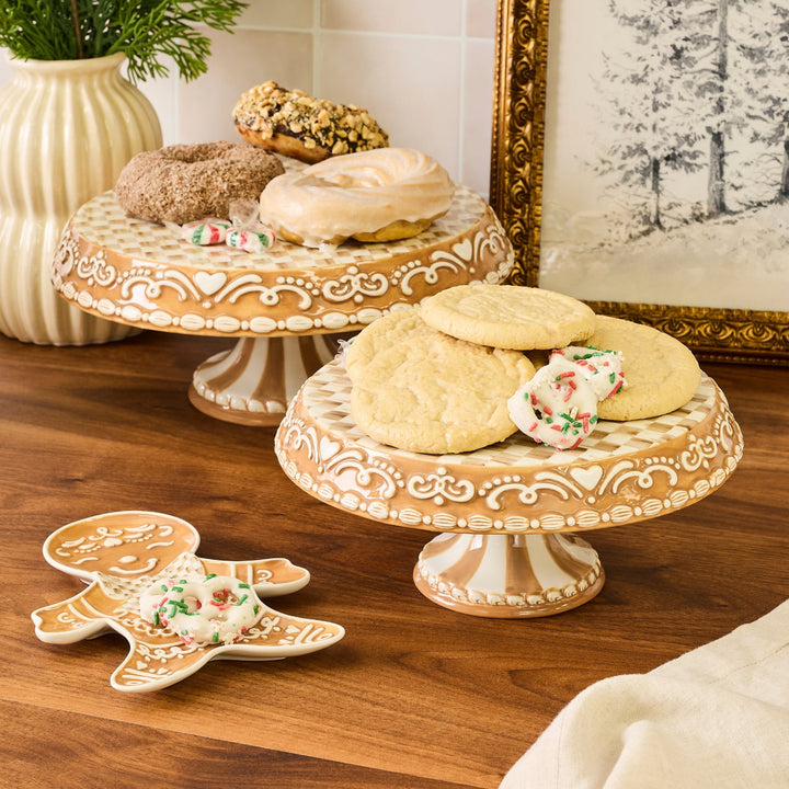 MACKENZIE CHILDS MacKenzie-Childs Mocha Check Gingerbread Pedestal Platter, Large