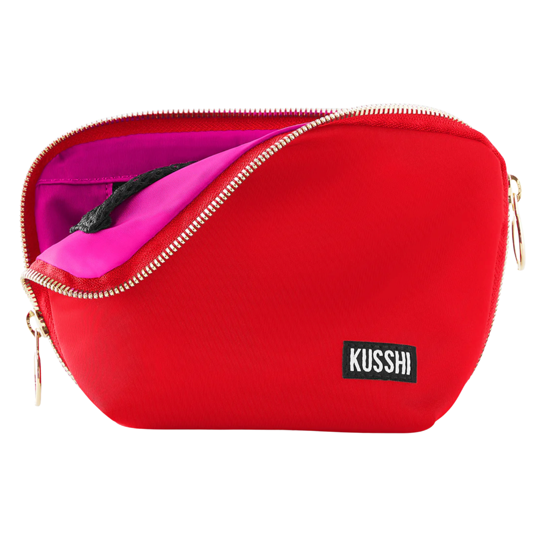 Everyday Makeup Bag in Luxury Red And Pink Micro Satin