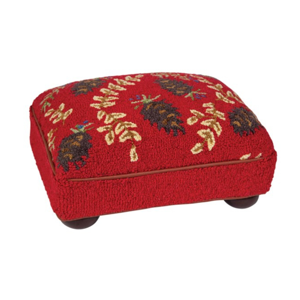 CHANDLER 4 CORNERS RUBY CONES HAND-HOOKED FOOTSTOOL