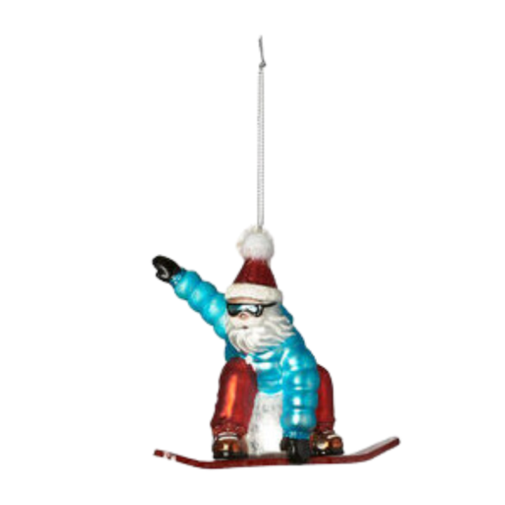 180 DEGREES Santa Skier Glass Ornament Default Title