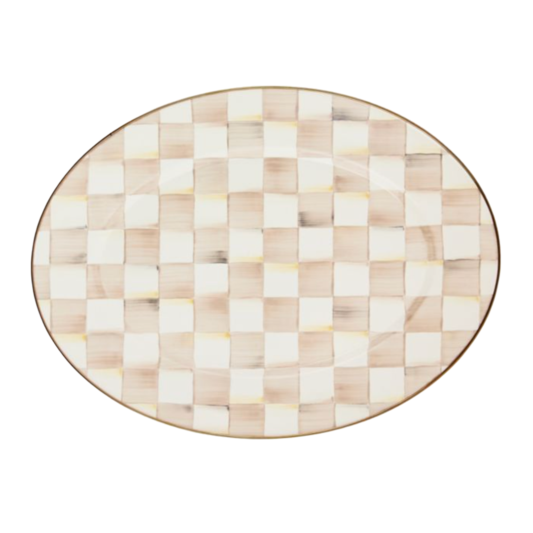 MACKENZIE CHILDS Mocha Check Medium Oval Platter