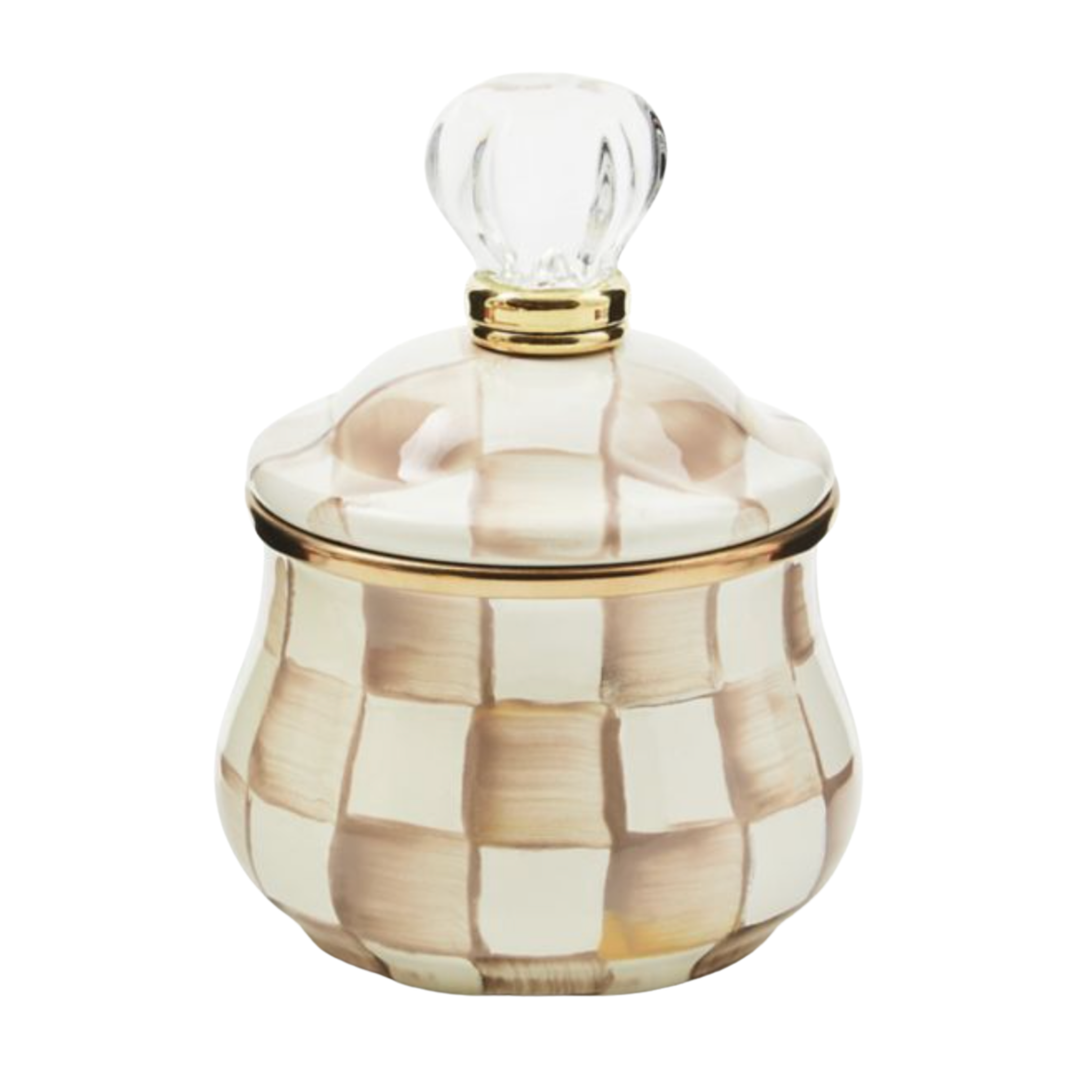 MACKENZIE CHILDS Mocha Check Lidded Sugar Bowl