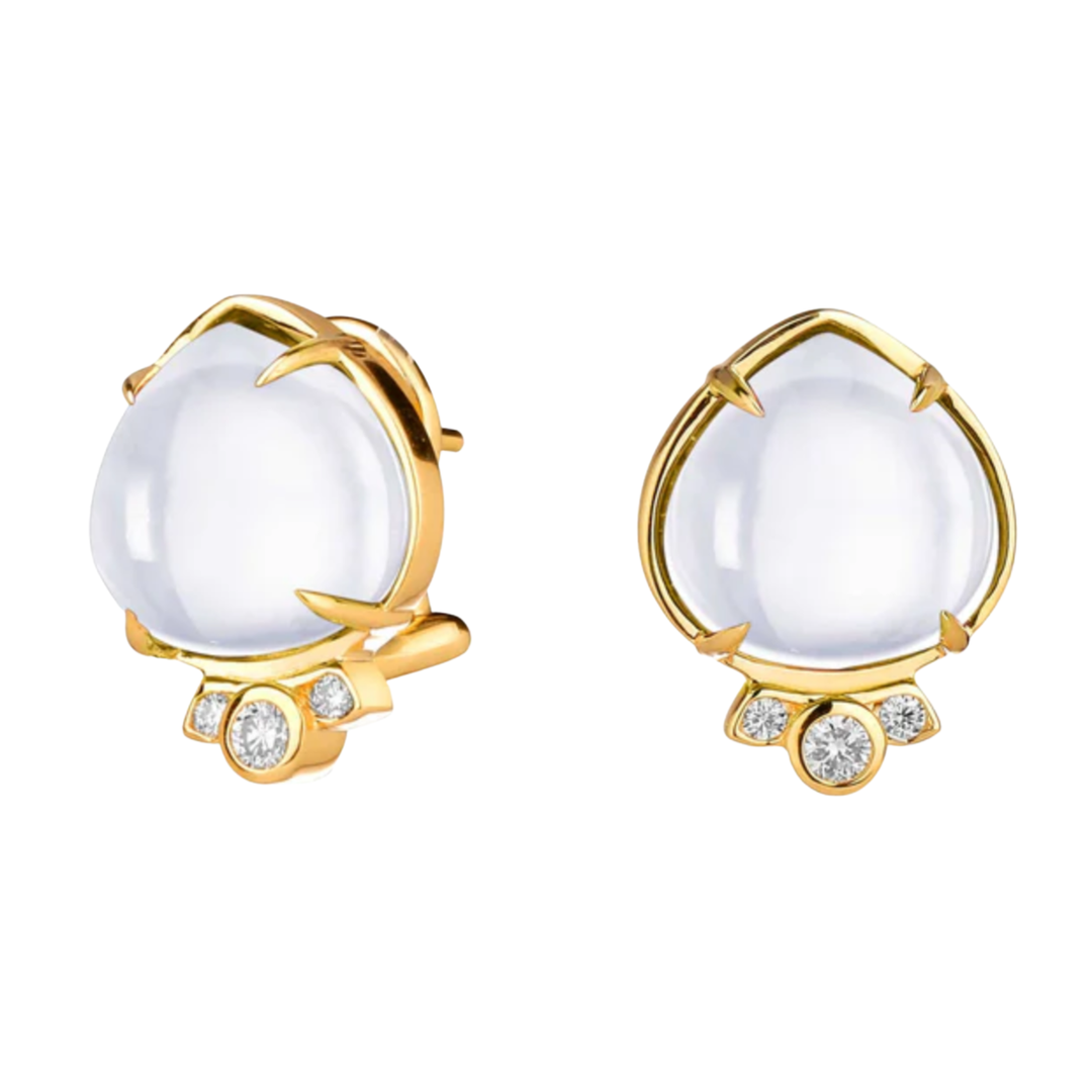 SYNA Flower Bud Cabochon Earrings 18K Yellow Gold with Moon Quartz and Diamonds Default Title