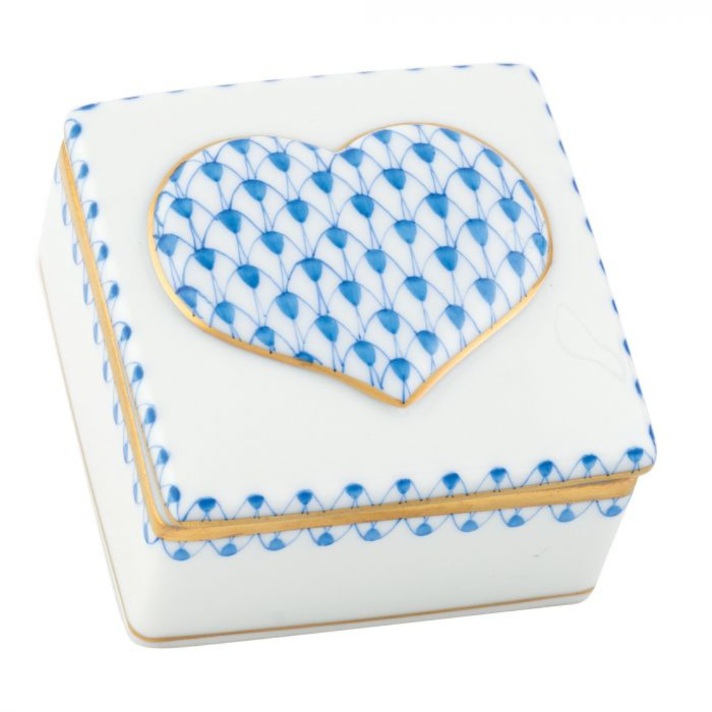 HEREND Embossed Heart Box BLUE