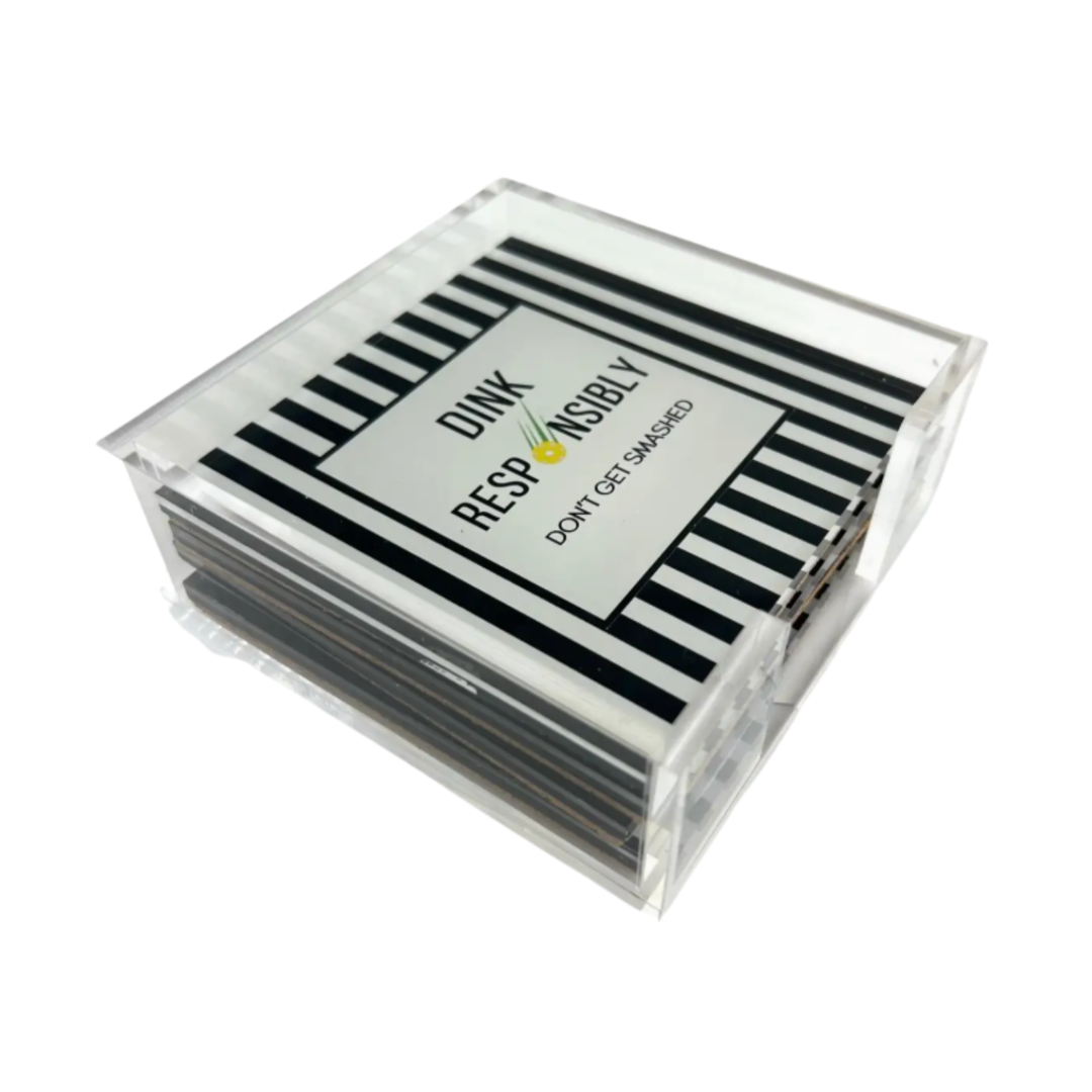MAVEN HOME Acrylic Drink Coaster Holder With Pickleball Themed Coasters