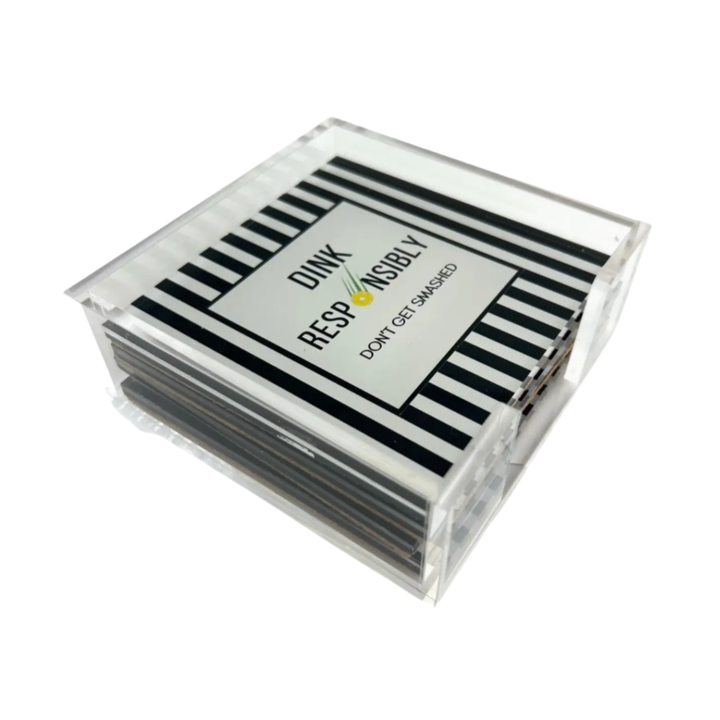 MAVEN HOME Acrylic Drink Coaster Holder With Pickleball Themed Coasters