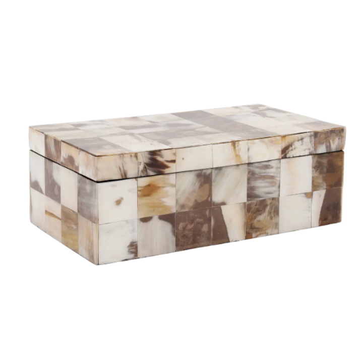 HOWARD ELLIOTT Godfrey Rectangular White Horn Tiled Box