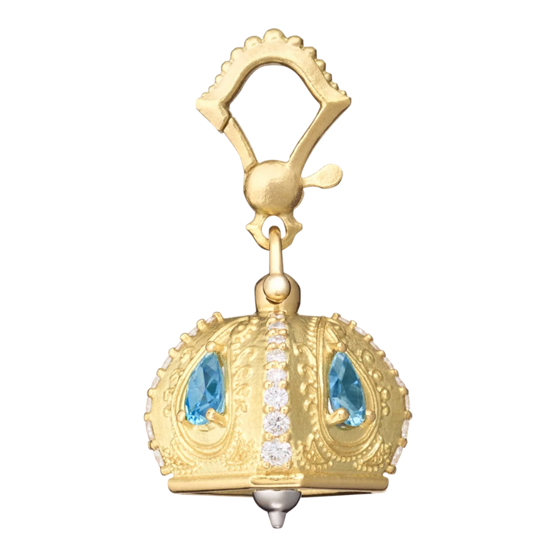18K Yellow Gold #3 Raja Meditation Bell With Diamonds and Aquamarine
