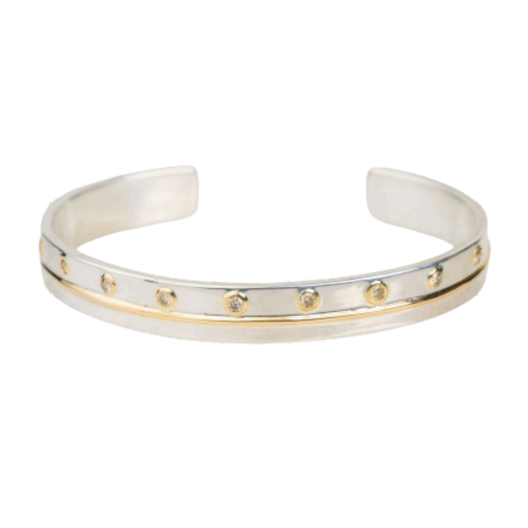 ARI O Silver Cuff Bracelet With Diamonds And Gold Default Title