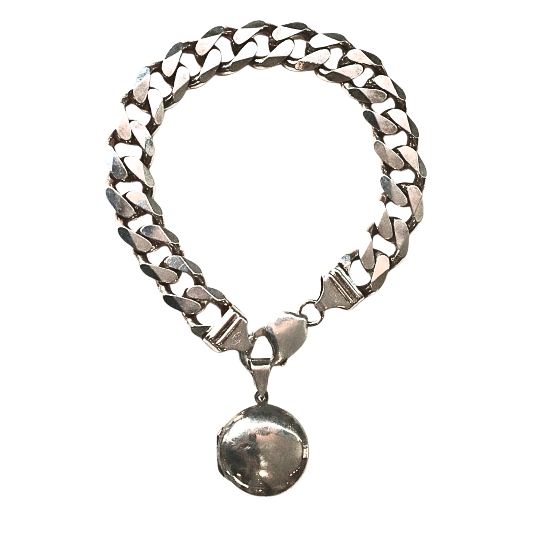 KELLY FLETCHER Sterling Silver Large Style Curb Chain Bracelet With Locket Charm Default Title