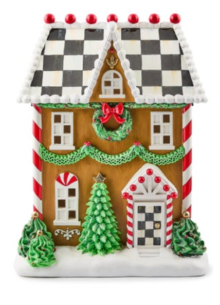 MACKENZIE CHILDS Holly Village Illuminated Gingerbread House