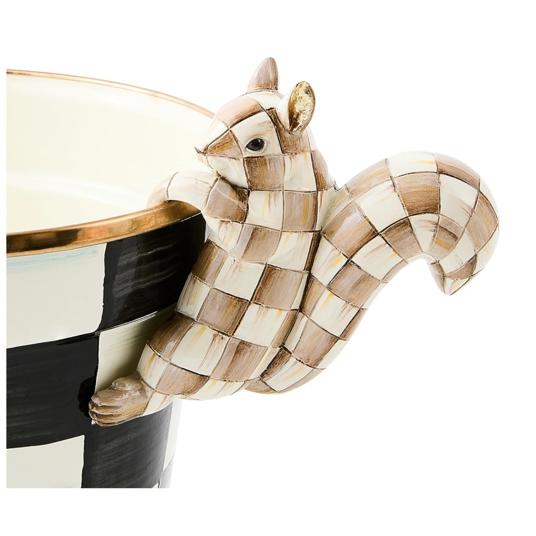 MACKENZIE CHILDS Mocha Check Squirrel Pot Climber