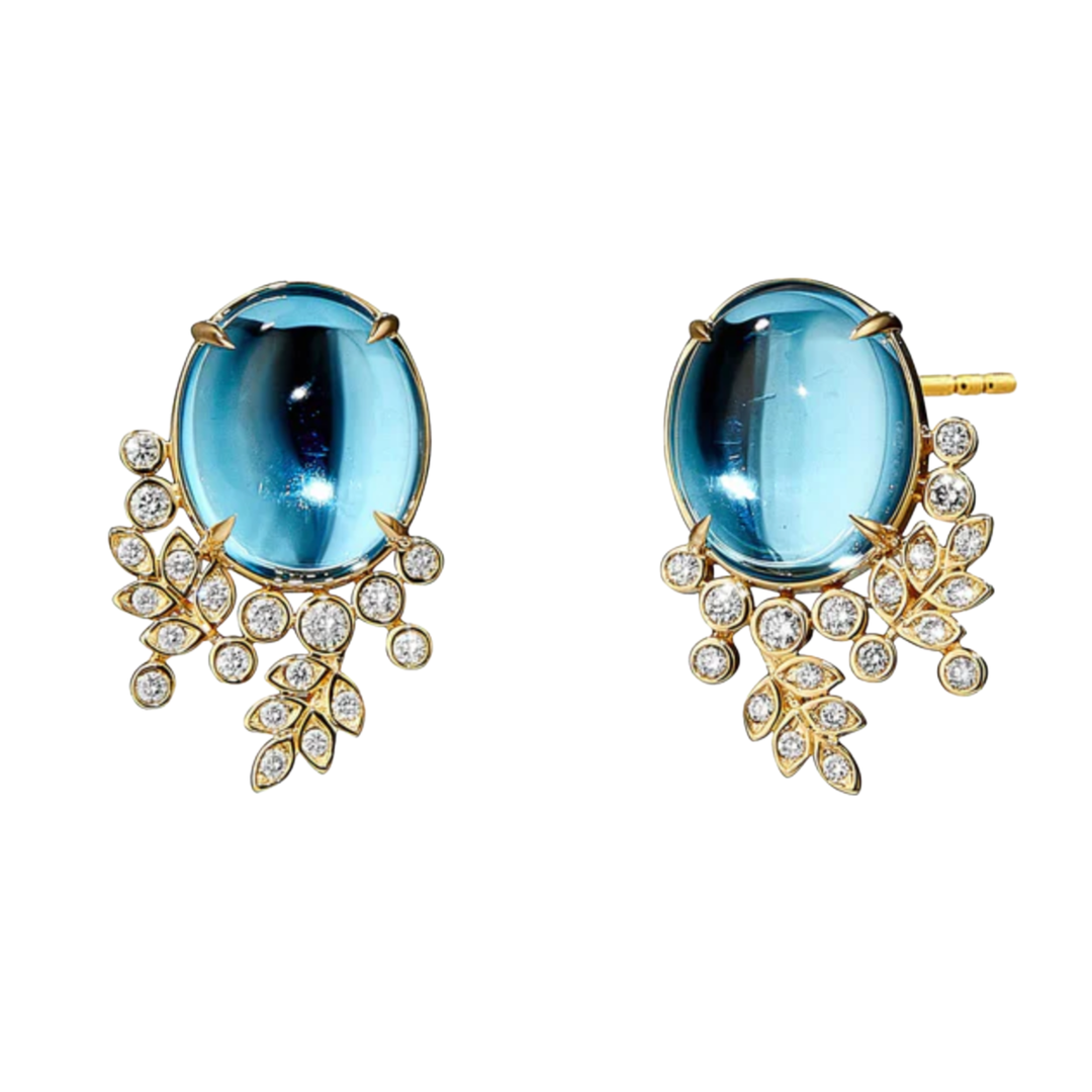 SYNA Small Vine Earrings In 18K Yellow Gold With Diamonds And Blue Topaz Default Title