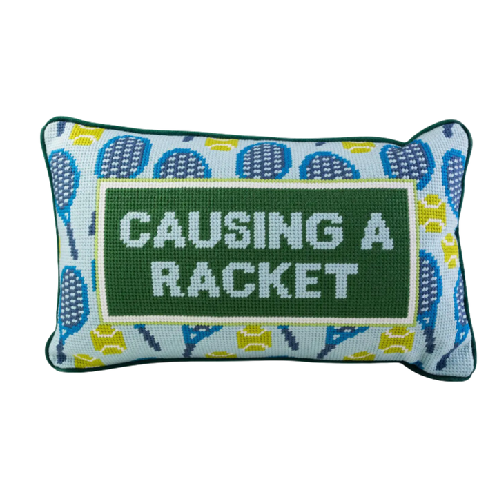 FURBISH STUDIO Causing A Racket Needlepoint Pillow