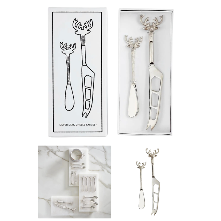SANTA BARBARA DESIGN STUDIO Silver Stag Cheese Knife Set Of 2