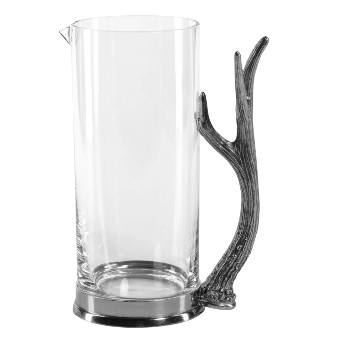 ZODAX Davos Glass Pitcher With Pewter Antler Handle