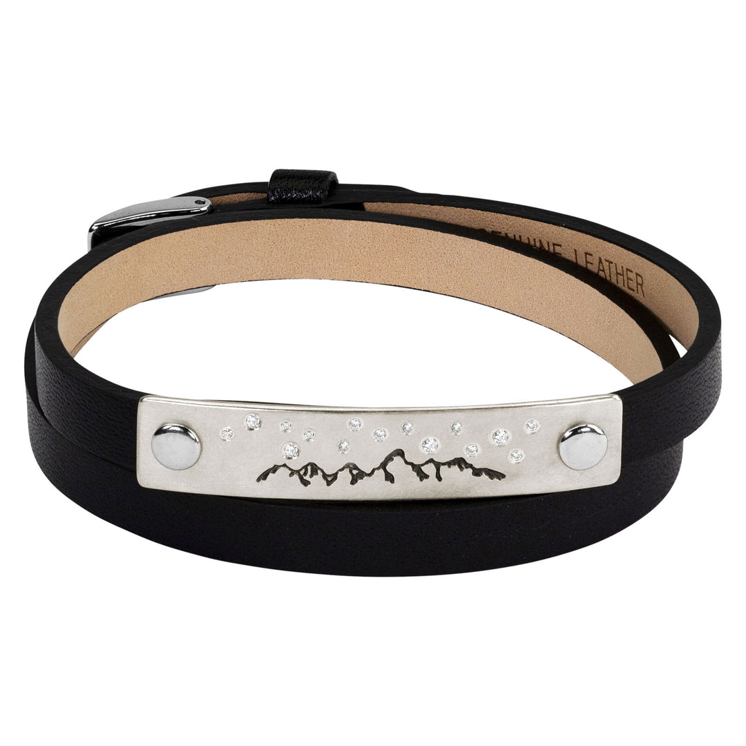 Tetons Sterling Silver Leather Bracelet With Diamonds
