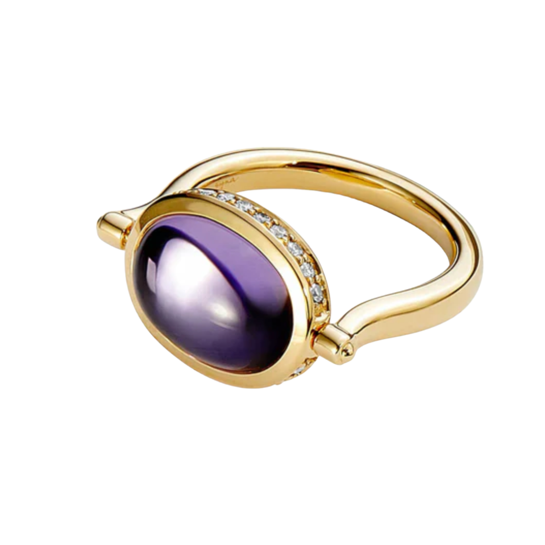 SYNA Cabochon Swivel Ring 18K Yellow Gold with Amethyst and Diamonds Default Title