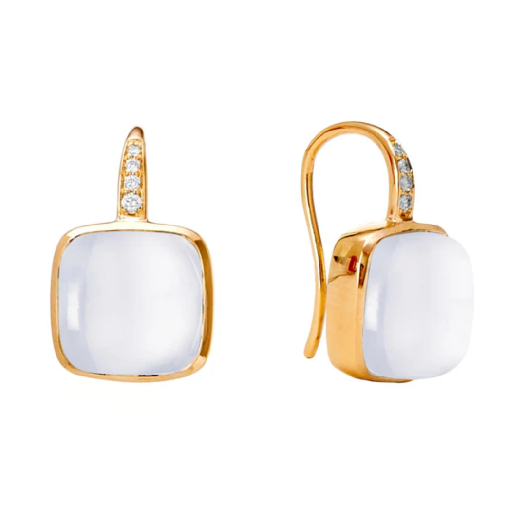 SYNA Sugarloaf Cabochon Earrings18K Yellow Gold with Moon Quartz and Diamonds Default Title