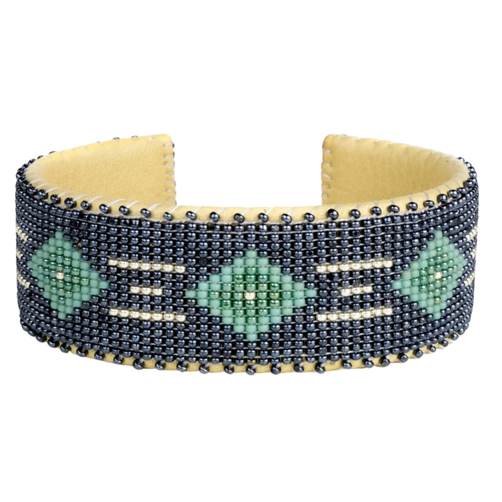 ETKIE Kelly Green Large Glass Bead Cuff Bracelet