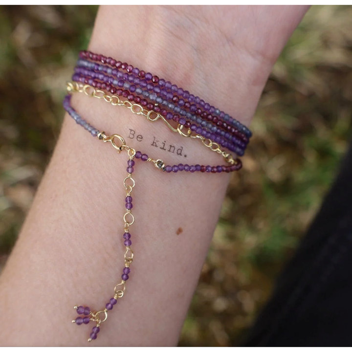ANNE SPORTUN 14K Yellow Hex Bead Ombre Purple Wrap Bracelet With Mixed Gemstones