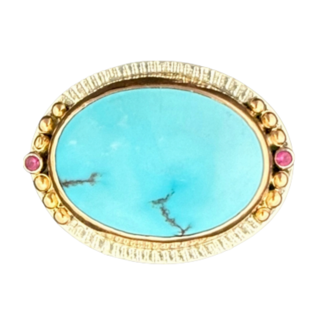 ARI O Southwester Morenci Turquoise Rose Gold And Ruby Ring Default Title