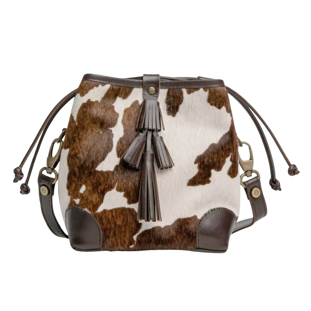 PENELOPE CHILVERS Friesian Pony Fortune Teller Bag BROWN/WHITE COWHIDE