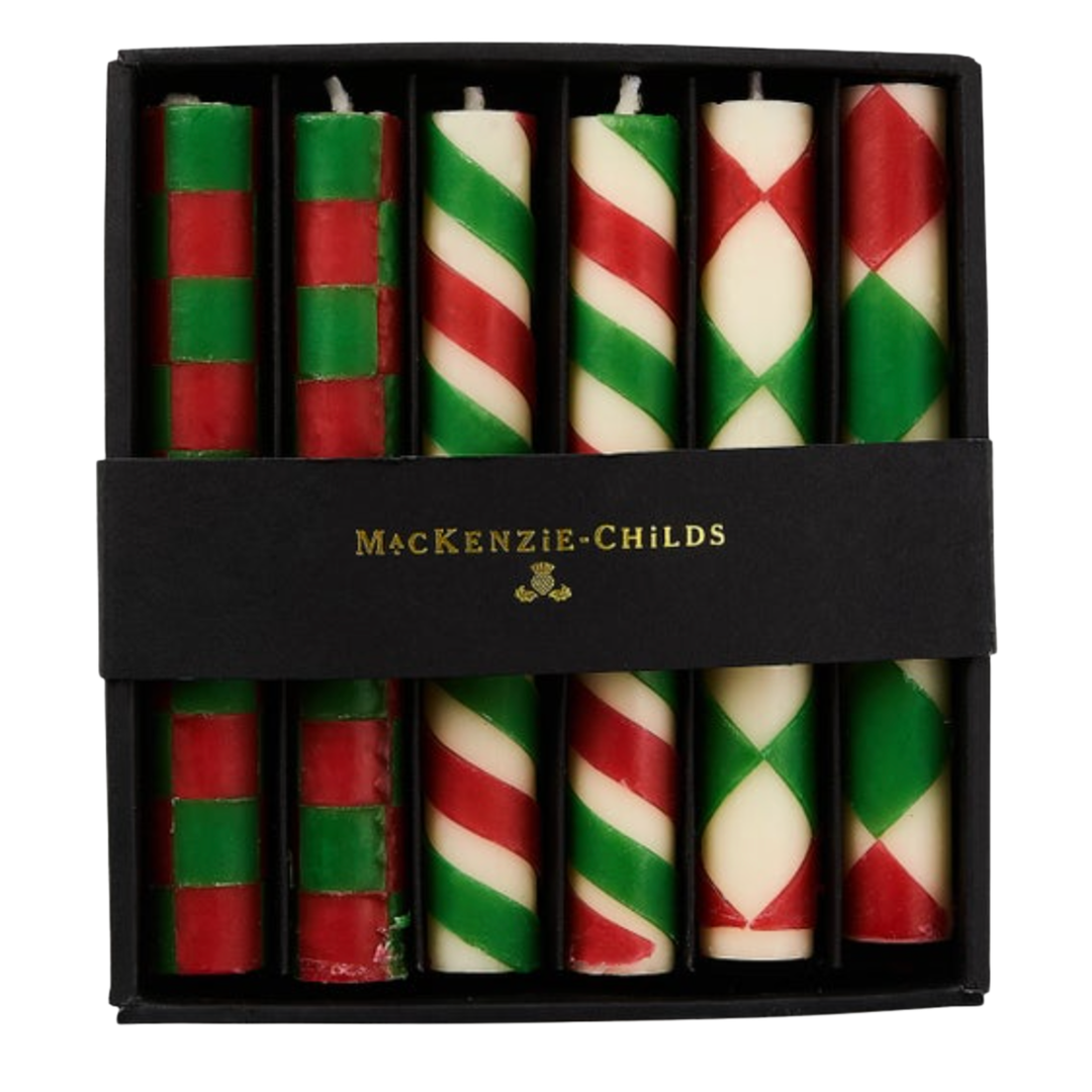 MACKENZIE CHILDS Mini Red And Green Dinner Candles Set Of 6