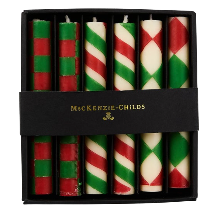 MACKENZIE CHILDS Mini Red And Green Dinner Candles Set Of 6