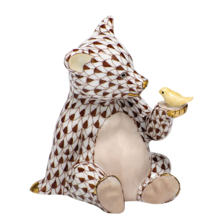 HEREND Bear With Bird CHOCOLATE