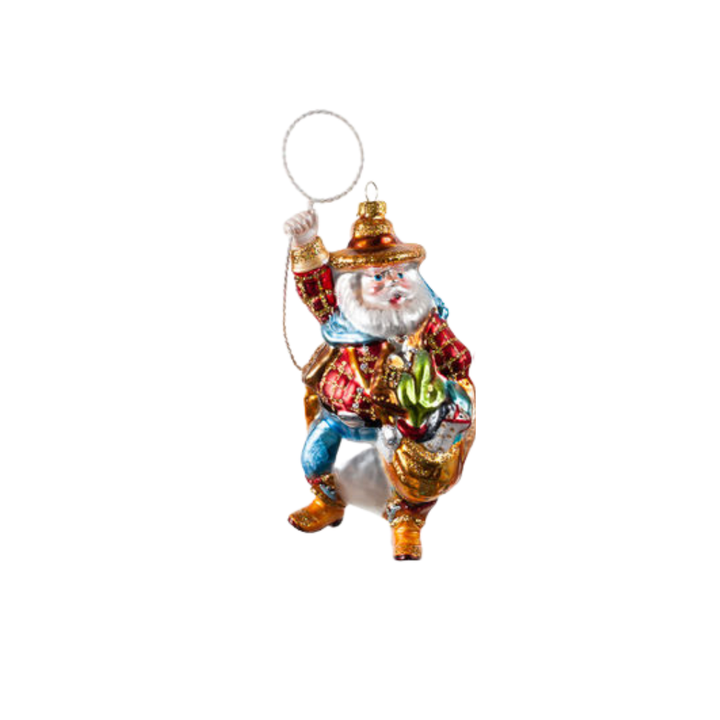 180 DEGREES Individually Sold Cowboy Santa Glass Ornament