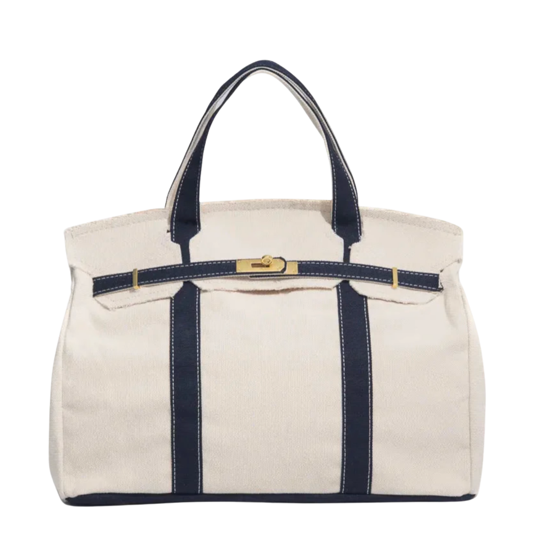 Iconic Boatkin Canvas Boat Cream With Natural And Navy Travel Bag