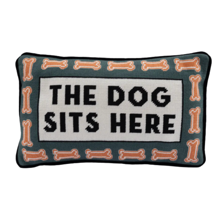 FURBISH STUDIO Dog Sits Here Needlepoint Pillow