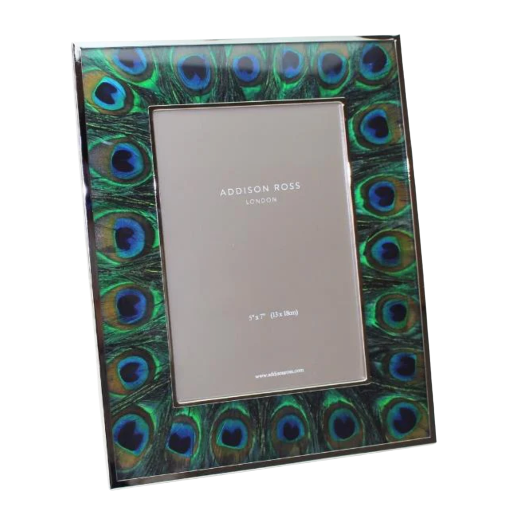 ADDISON ROSS Faux Peacock And Silver Frame