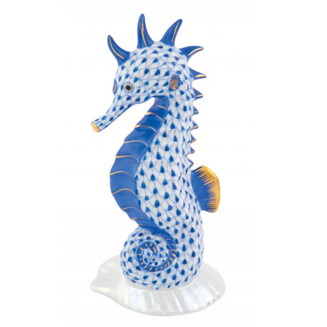 HEREND Seahorse On Scallop Shell SAPPHIRE