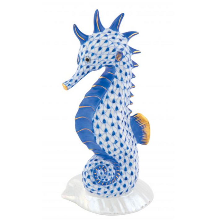 HEREND Seahorse On Scallop Shell SAPPHIRE