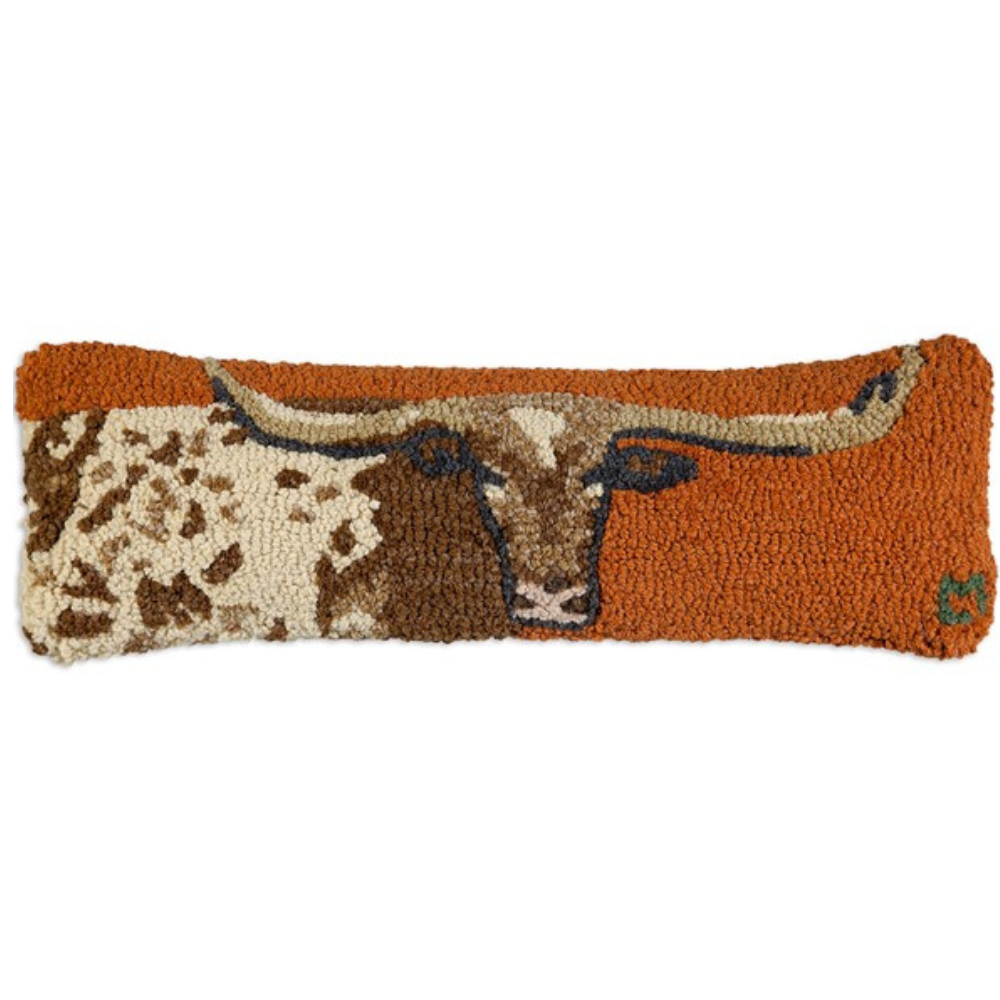 CHANDLER 4 CORNERS Longhorn Steer Hand Hooked PIllow