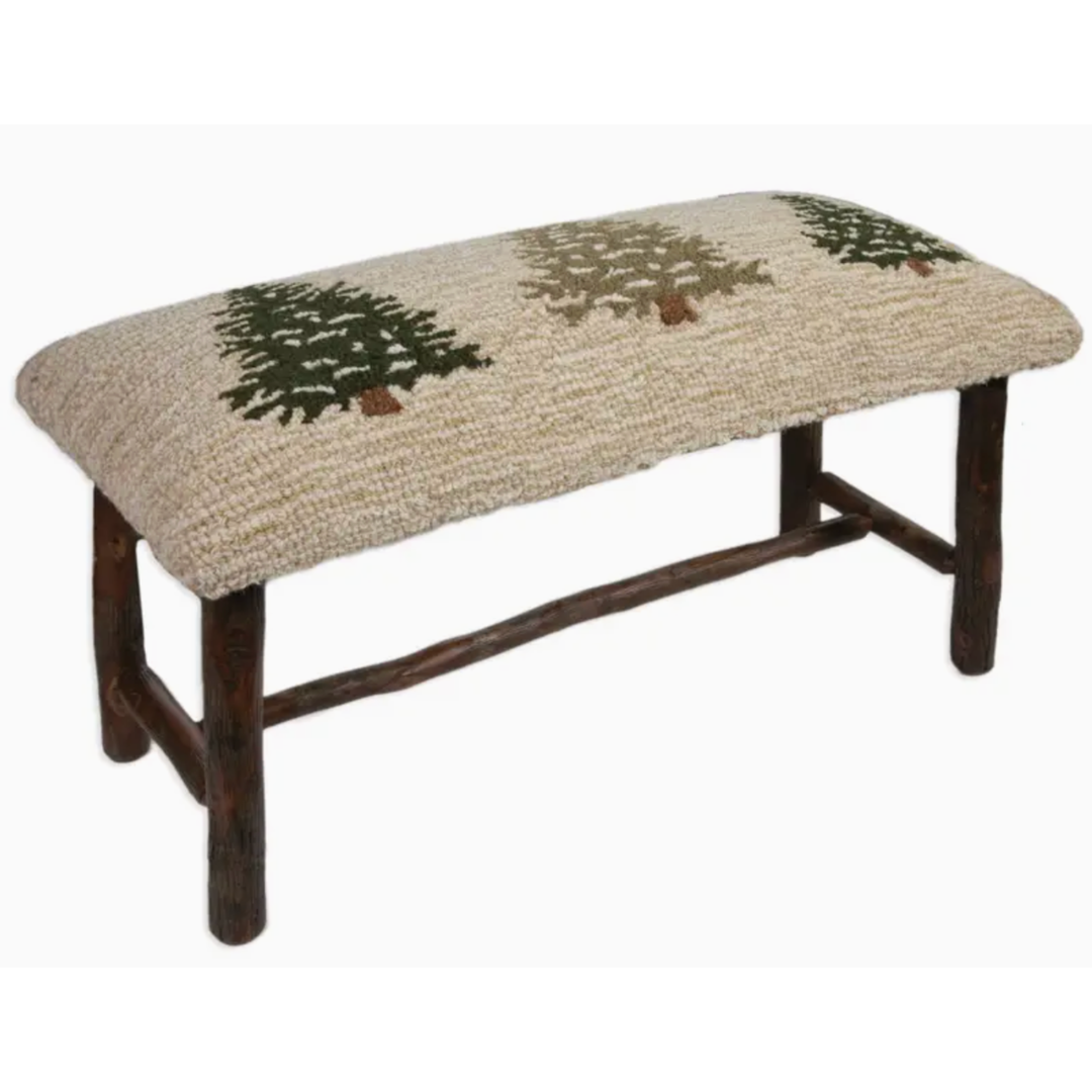 CHANDLER 4 CORNERS Frosted Trees Wool Hooked Top Bench Default Title