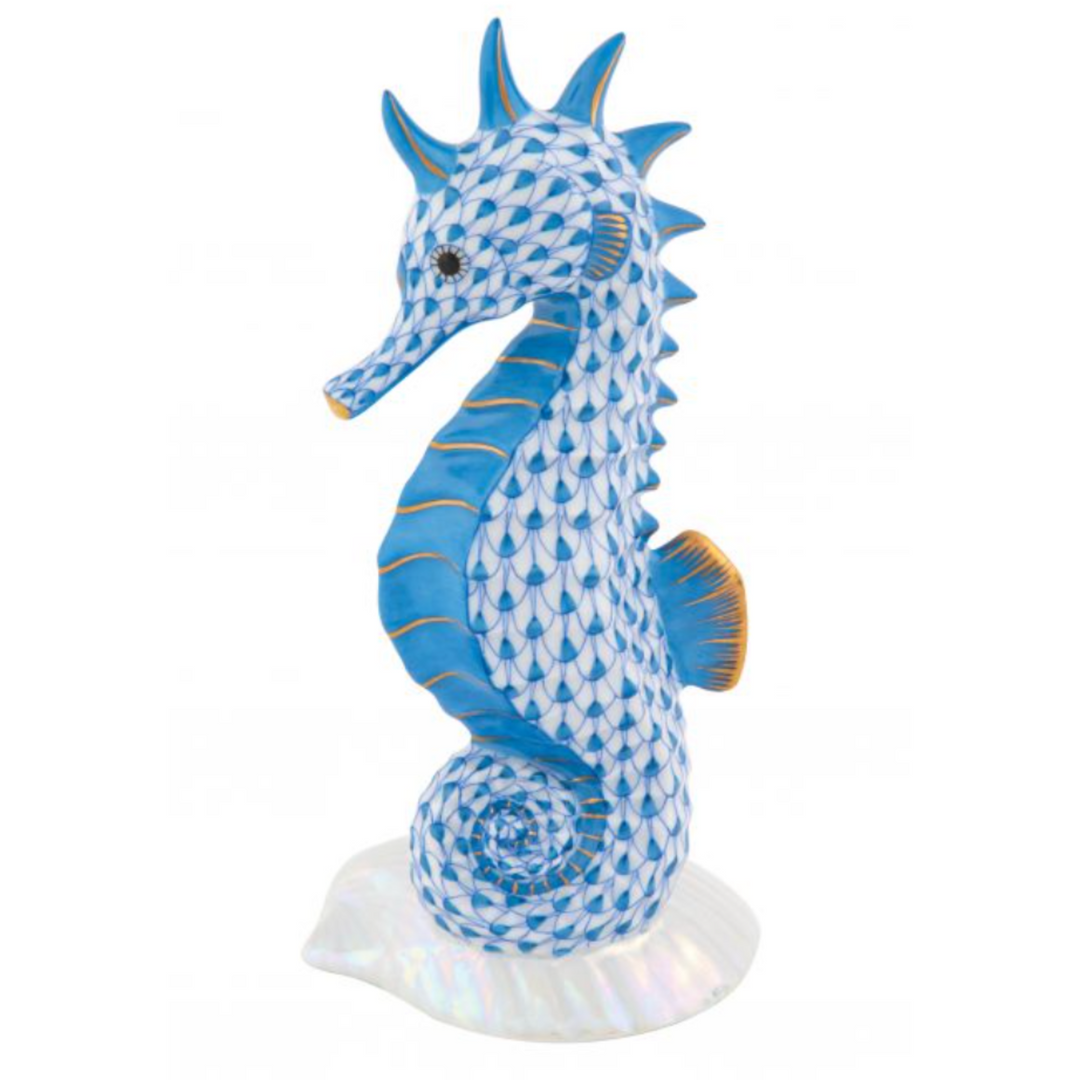 HEREND Seahorse On Scallop Shell BLUE