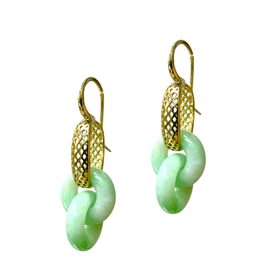 Crownwork Jade Drop Link Earrings 18K Yellow Gold