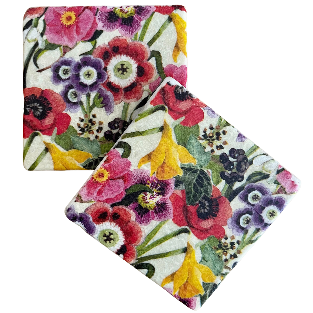 COASTER JUNKIE DESIGNS New Flowers Coasters Set Of 2