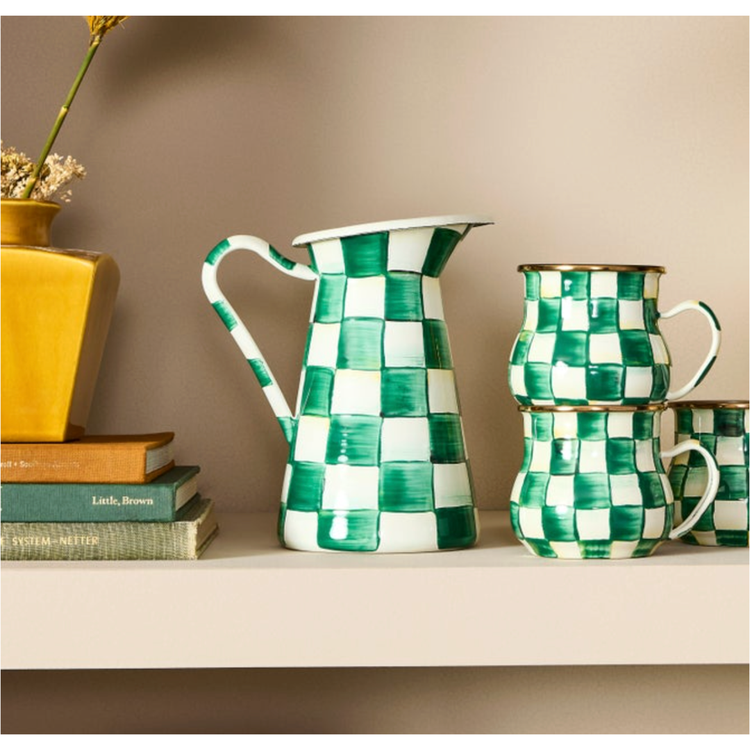 MACKENZIE CHILDS Emerald Check Medium Practical Pitcher