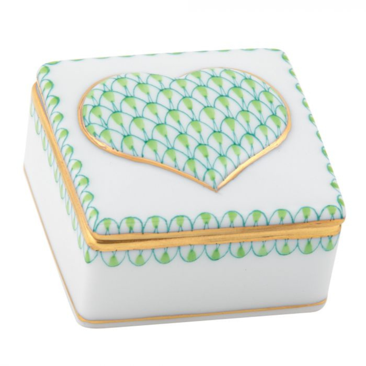 HEREND Embossed Heart Box KEYLIME